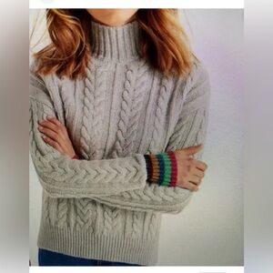 Boden Gray Cable Knit Turtleneck Sweater